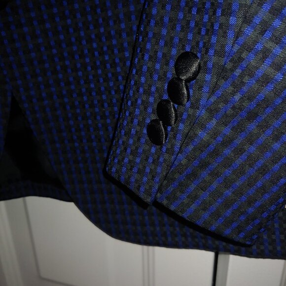 Tuxedo Jacket - Sz 42 - Navy checkered blue / black lapel - Bar 111 - Slim - Picture 6 of 14